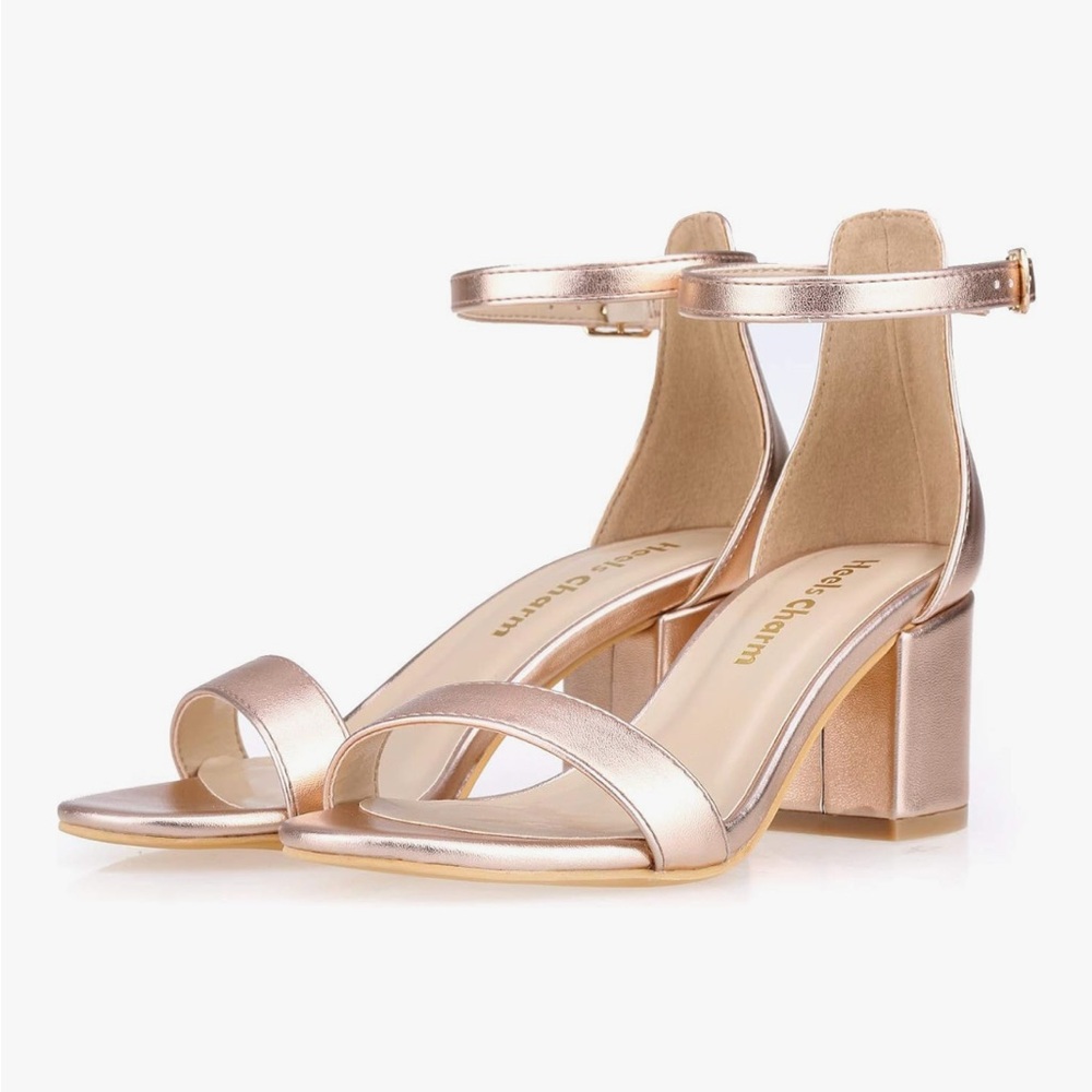 Women's Strappy Chunky Block Low Heeled Sandals 2 Inch Rose Gold